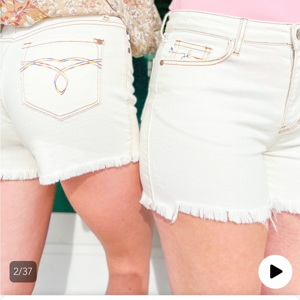 Small Judy Blue Ecru Rainbow Shorts - Picture 2 of 10
